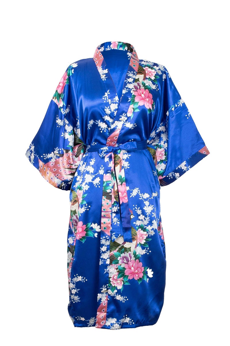 CCcollections Kimono robe long 16 colors PREMIUM Peacock bridesmaid bridal shower womens gift (Blue Royal) - Image 4
